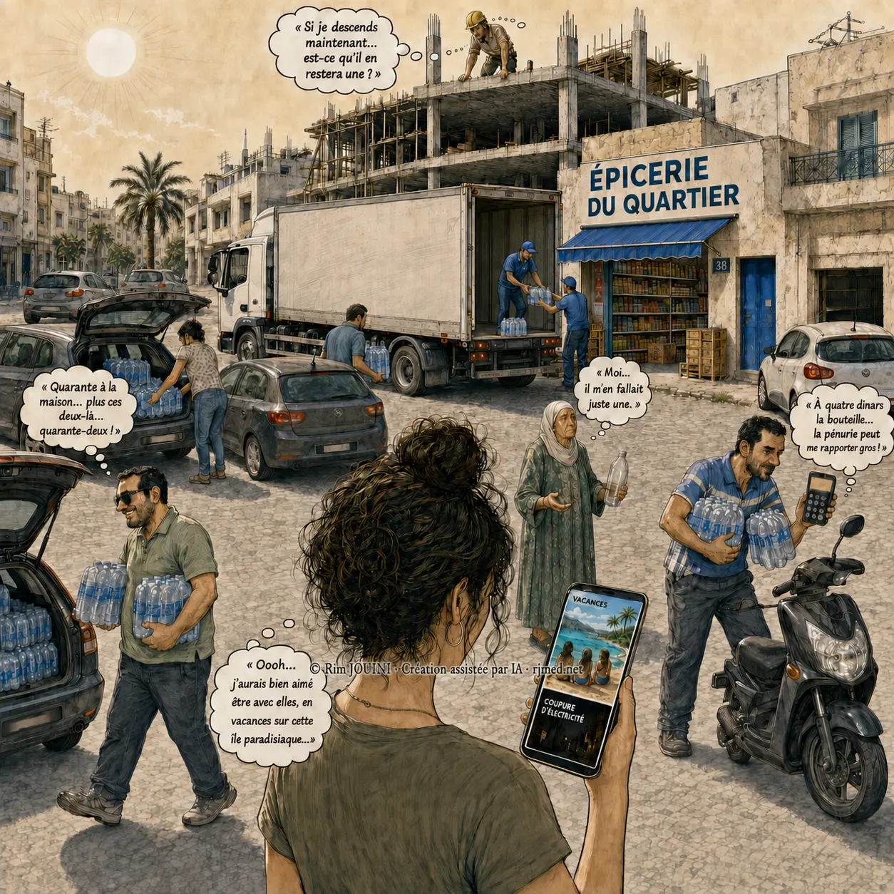 Caricature RJMed sur la charge mentale face aux pénuries, aux coupures et aux réseaux sociaux