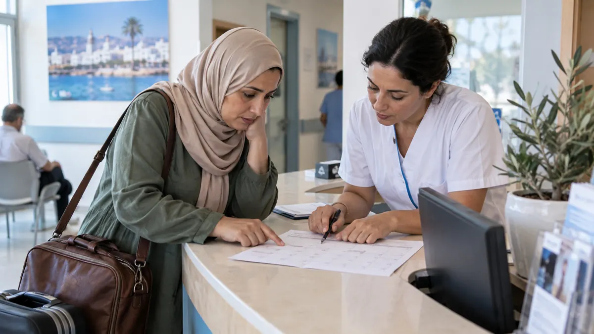 Patient and coordinator discuss the timetable for a cosmetic surgery stay in Tunisia