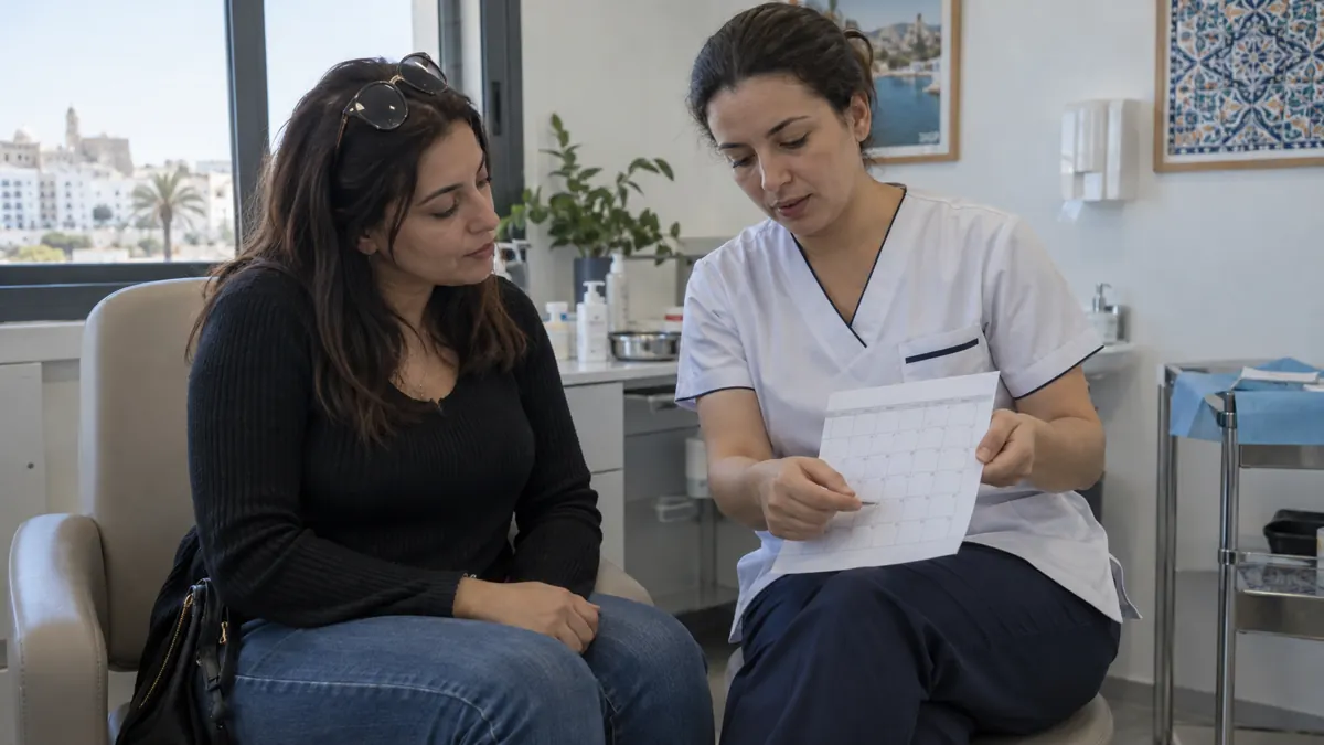 Nurse and patient discuss follow-up after cosmetic surgery in Tunisia